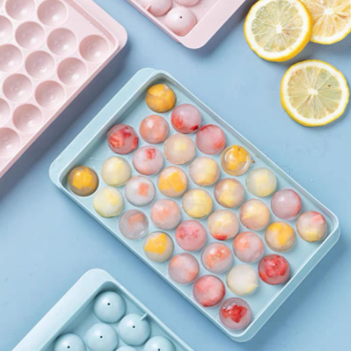 Khay Đá, Khuôn Đá, Khuôn Làm Thạch Vỉ 33 Viên Dang Tròn Có Nắp Đậy An Toàn