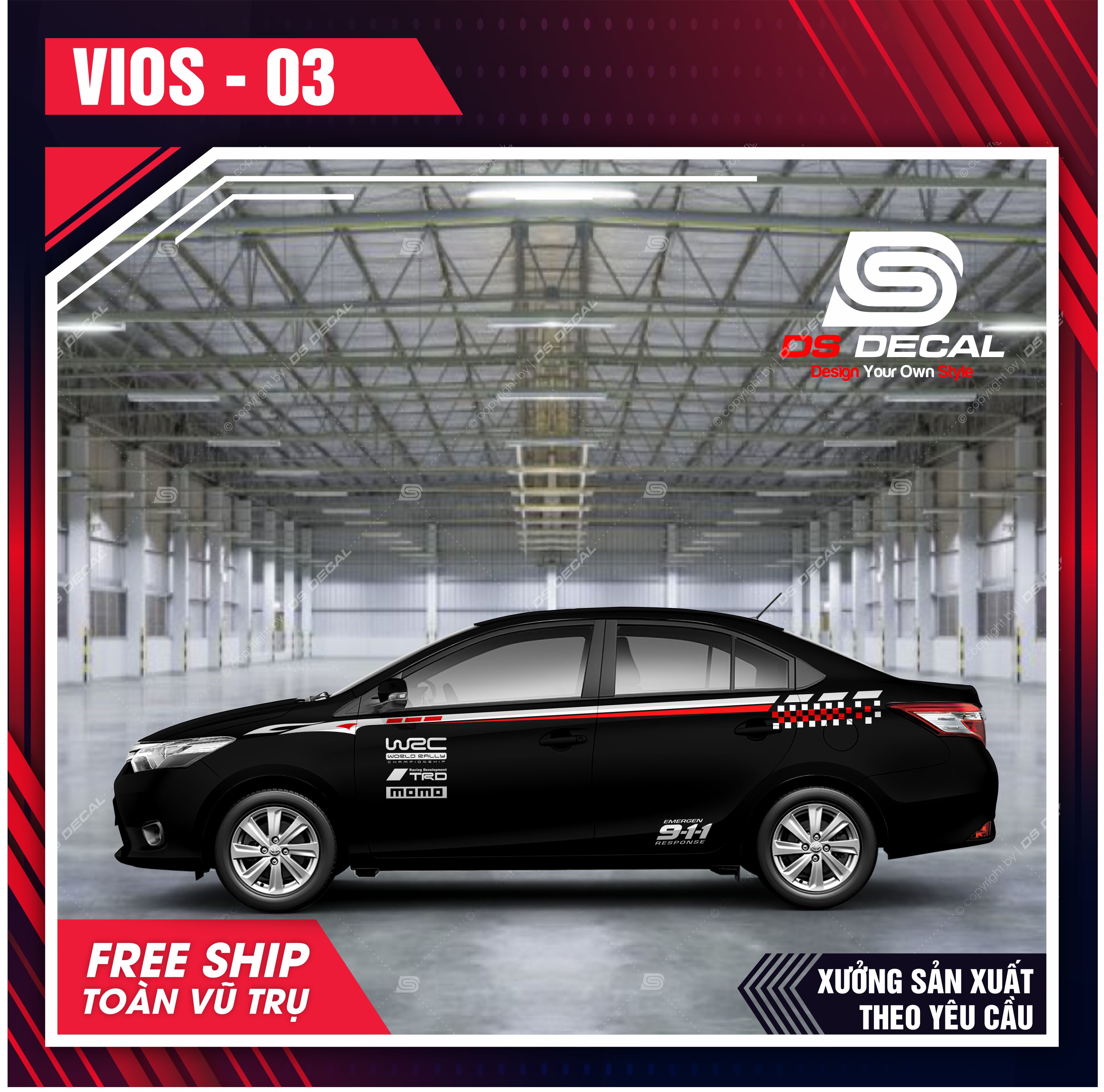 Tem dán xe ô tô vios - 02, sticker trang trí xe ô tô, tem dán xe ô tô pvc chống nước - dsdecal