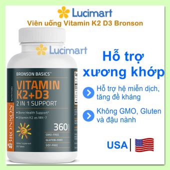 Viên uống Vitamin K2 D3 Bronson 2in1 hũ 360 viên / 120 viên [Hàng Mỹ hạn dùng 12-2024]
