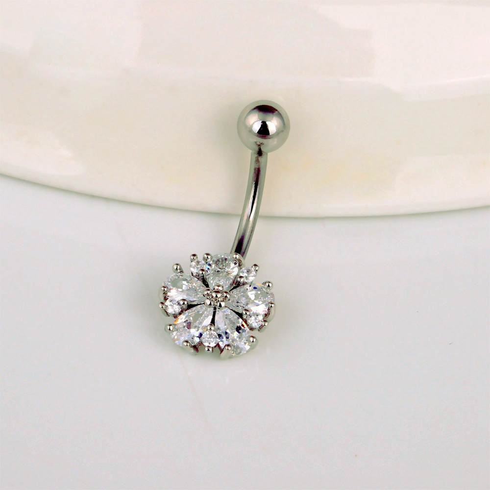 Khuyên rốn teapear đính pha lê hình hoa mai inox ko gỉ