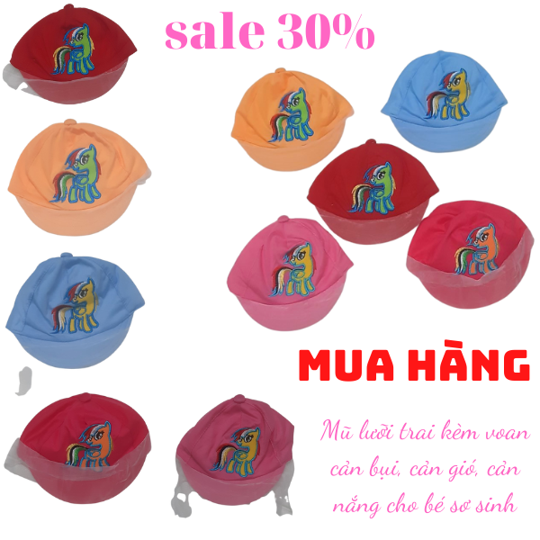 Mũ lưỡi trai kèm voan cản bụi, cản gió, cản nắng cho bé sơ sinh