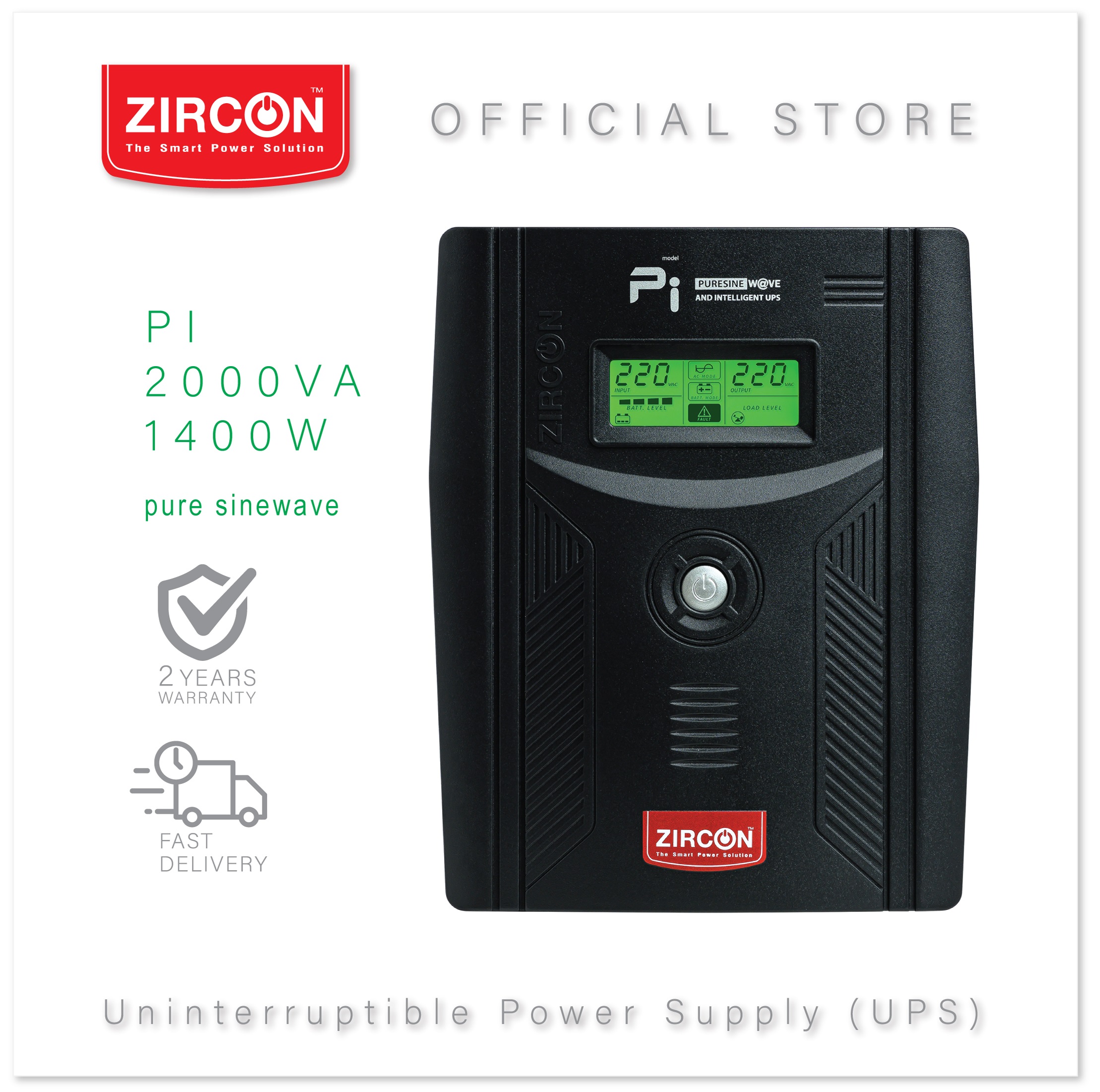 ZIRCON PI 2000VA/1400W Line Interactive, PURE SINEWAVE UPS ของแท้ ส่งไว ประกัน 2 ปี ราคา 6,390 บาท*ส่งฟรี