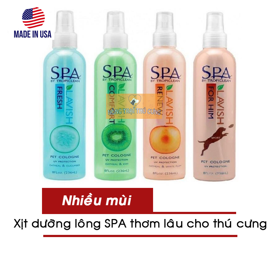 Xịt dưỡng lông chó mèo spa tropiclean lavish 236ml -