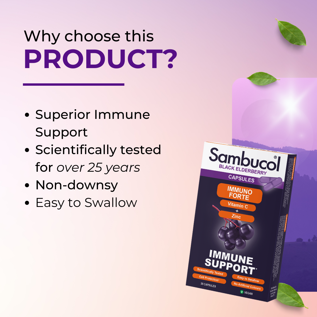 Why Choose Sambucol Immuno Forte, Support Immune, No Artificial Colours, 30 Capsules