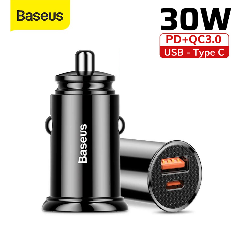 Tẩu sạc nhanh ô tô 5A 30W Baseus 2 cổng tpye c và usb qc 3.0 - cốc sạc nhanh trên oto xe hơi có đèn led