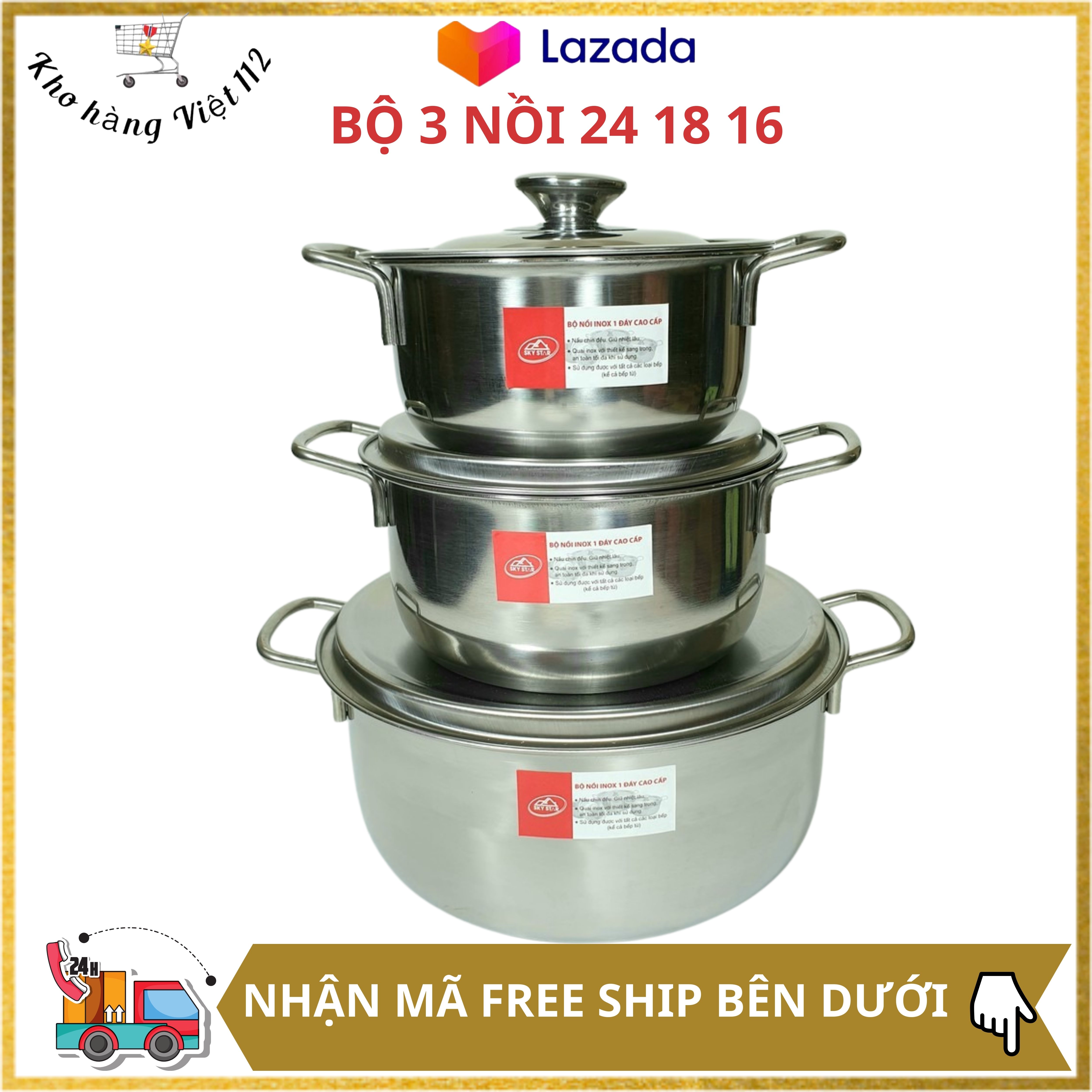 [1 Bộ 3 Nồi] ComBo 3 Nồi Đến Từ Thương Hiệu Sharp - Chất Lượng cực Cao cho ai Muốn Trải Nghiệm Công Việc Nấu Nướng - Siêu Dày- Siêu Bóng