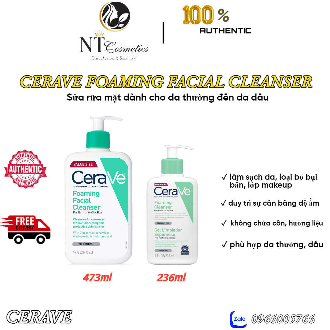 Sửa rữa mặt cerave foaming facial cleanser -da thường đến da dầu - bản nga