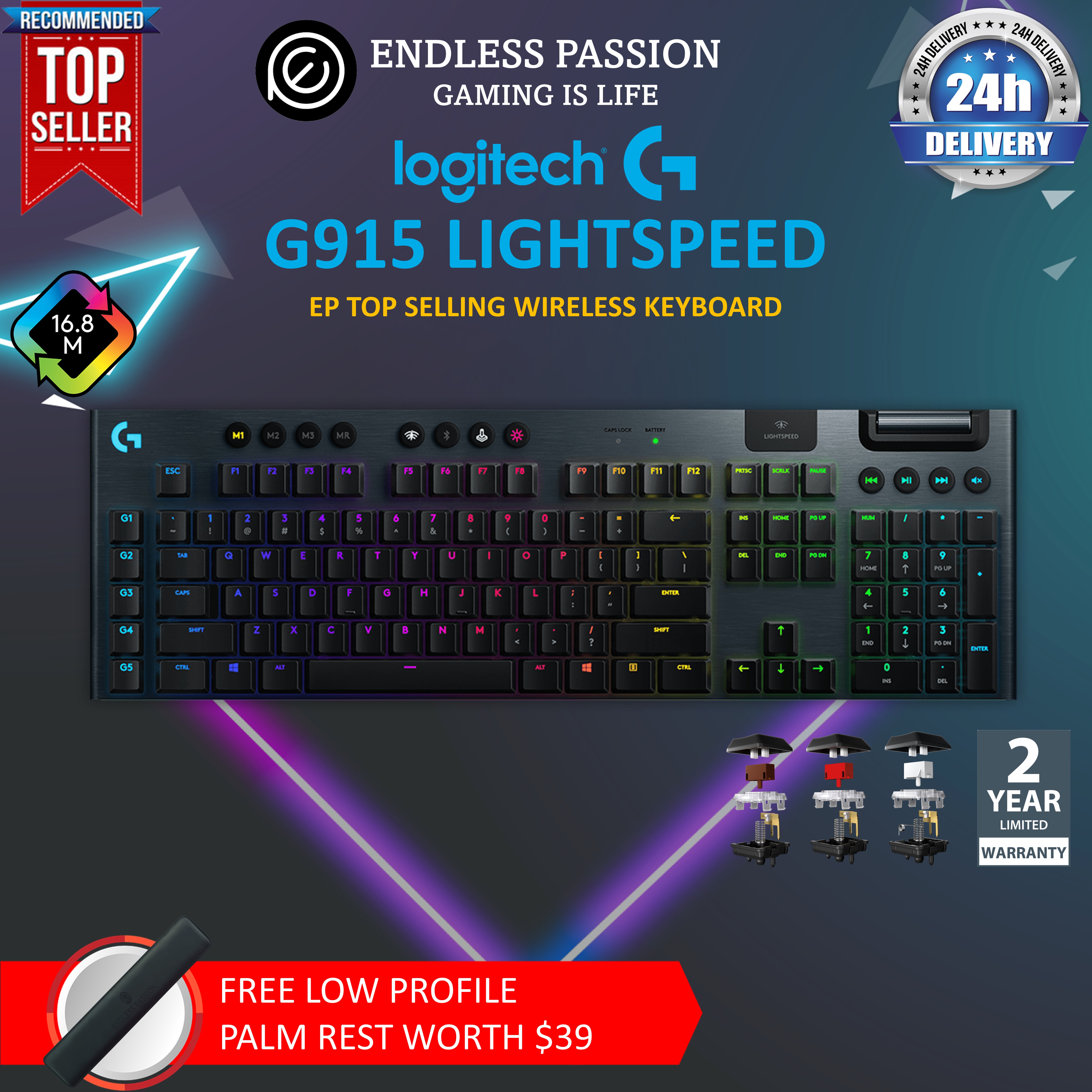  Logitech G915 TKL Tenkeyless Lightspeed Wireless RGB Mechanical  Gaming Keyboard, Low Profile Switch Options, Lightsync RGB, Advanced  Wireless and Bluetooth Support - Tactile,Black : Electronics