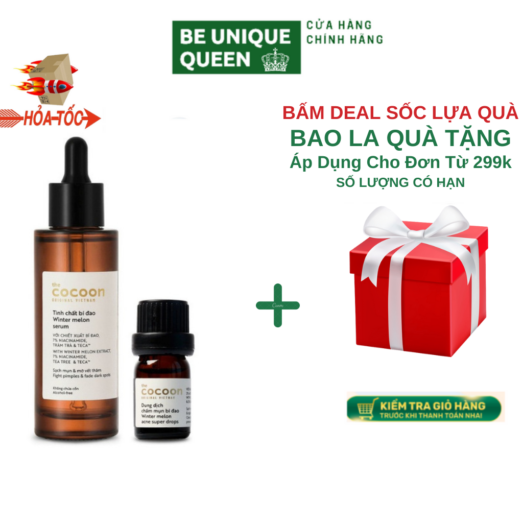 Bộ sản phẩm giảm mụn mờ thâm làm dịu da serum tinh chất bí đao cocoon 70ml và dung dịch chấm mụn bí đao cocoon 5ml