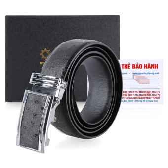 HK4443 - Dây nịt nam da đà điểu  3,5P da hột màu đen