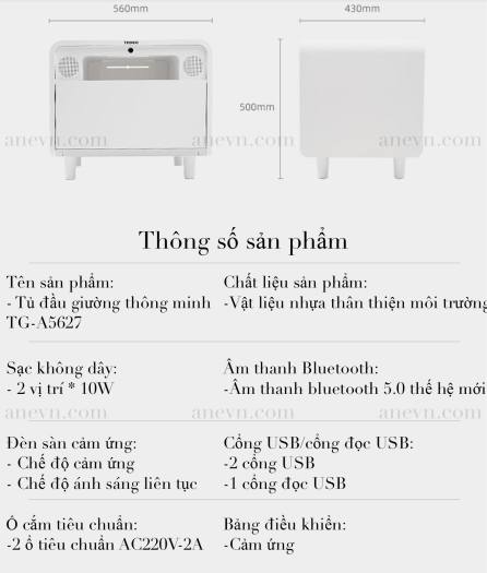 Tủ đầu giường khoá vân tay thông minh Tronxi thế hệ mới 9in1