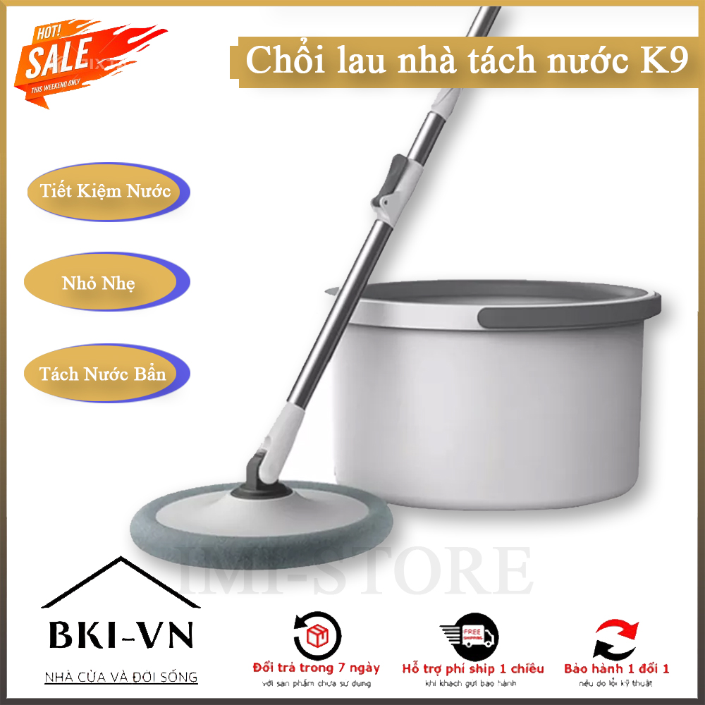 Chổi Lau Nhà Tách Nước Bẩn Thông Minh 360 Độ Kèm 2 Bông Lau, Bộ Cây Lau Nhà Tách Nước Bẩn Nước Thải