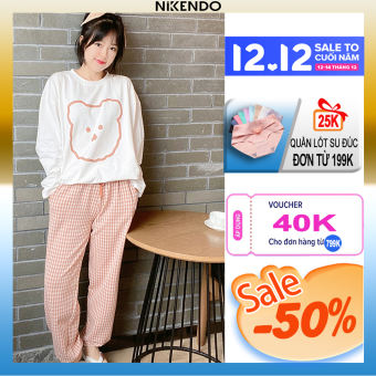 Xả Hàng Đồ bộ nữ mặc nhà Quần Kẻ Caro Bo Gấu , Bộ Đồ Ngủ Nữ Tay Dài Áo Thun + Quần Bo Gấu, Bộ Mặc Nhà Form Rộng