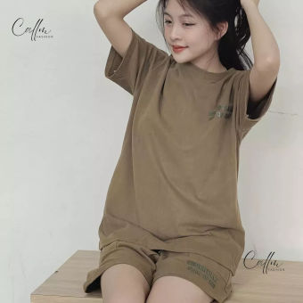 Set đồ nữ cộc tay xinh , đồ bộ nữ ESS in logo thể thao năng động Callm