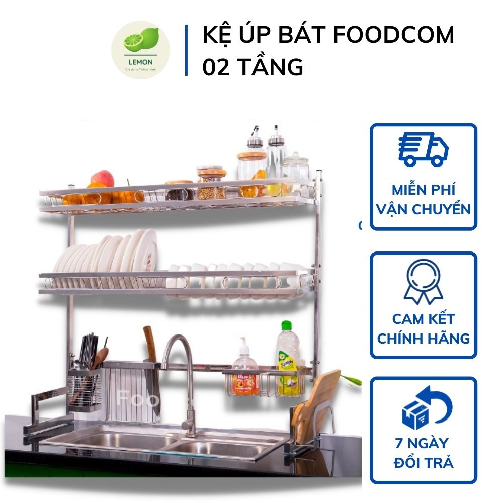 Kệ đựng chén bát inox 304, bát đĩa đa năng cao cấp 2 tầng - giá úp chén bát đa năng foodcom bồn rửa bát kt 86-106 cm