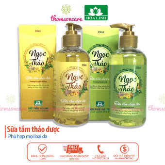 Sữa tắm thảo dược Ngọc Thảo 350ml - Chai có vòi của dược Hoa Linh, từ vitamin E, chè xanh, lô hội và dược liệu