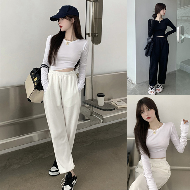 Áo Kiểu Croptop Tay Dài Big Size Dưới 80Kg Body Chất Thun Dáng Ôm Cổ Tròn Cotton Mịn Mát Freesize "TD"