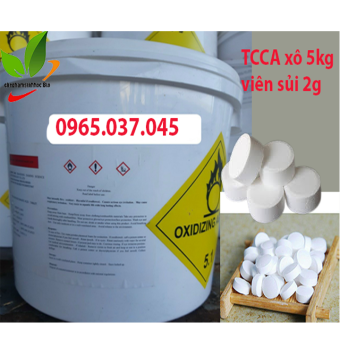 Khử trùng dạng viên Clo sủi  TCCA 90%. Xử lý nước, xử lý đáy. Xô 5kg