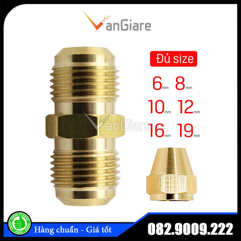 Nối 2 đầu côn lồi ống đồng 6mm 8mm 10mm 12mm 16mm 19mm, 2 đẫu lã ống đồng