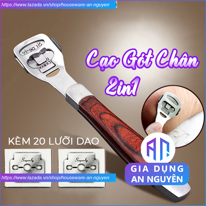 Cây chà gót chân, dụng cụ mài gót chân 2in1 kèm 20 lưỡi cạo tiện lợi