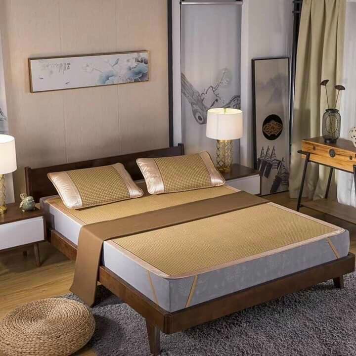 Chiếu mây điều hòa cao cấp 2 mặt mây và lụa tặng kèm đôi vỏ gối