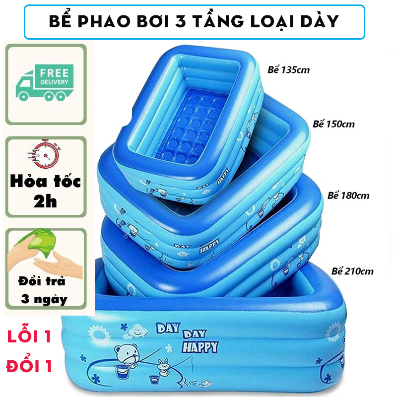 Bể Bơi 3 Tầng Loại Dầy Đủ Kích Thước 1m35 1m5 1m8 và 2m1, Họa Tiết Đẹp Chất Liệu Bền Bỉ Đáy Chống Trơn Trượt - Lỗi 1 đổi 1