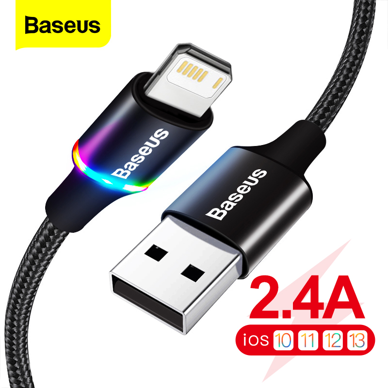 Baseus Cáp Lightning to USB Cáp dữ liệu LED cho iPhone 12 11 Pro Xs Max X Xr 8 7 6 6S Sạc nhanh Cáp dữ liệu điện thoại di động cho iPad