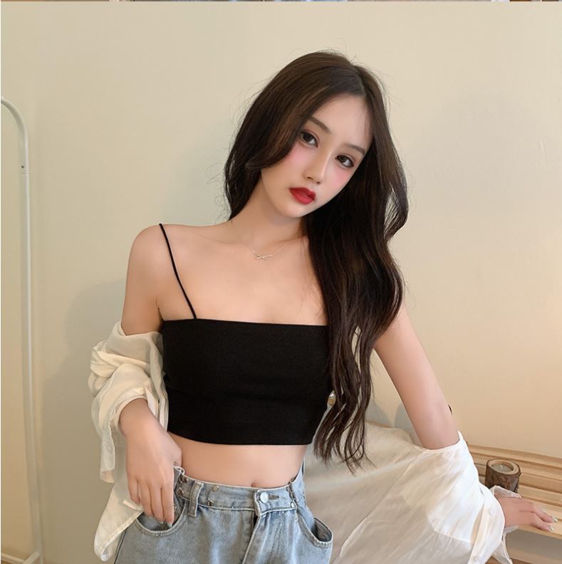 Áo 2 dây nữ croptop sợi bún-2 màu