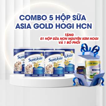 Combo 5 Hộp Sữa Asia Gold HOGI Hộp 900g. Tặng Kèm 1 Sữa Béo Hộp 900g Và 1 Hộp Viên Uống Bổ Phổi Oly