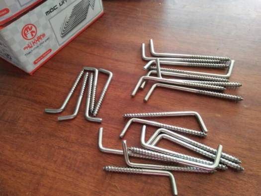 Móc Chữ L Inox Không Gỉ (10 Chiếc Đinh Vít Móc Chữ L Inox, Treo Đồ) 6,8,10