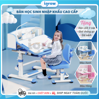 Bàn học cho bé chống gù chống cận R8 nâng cấp [BIG SIZE] Tặng chống cằm + Giá sách + Hàng sẵn kho