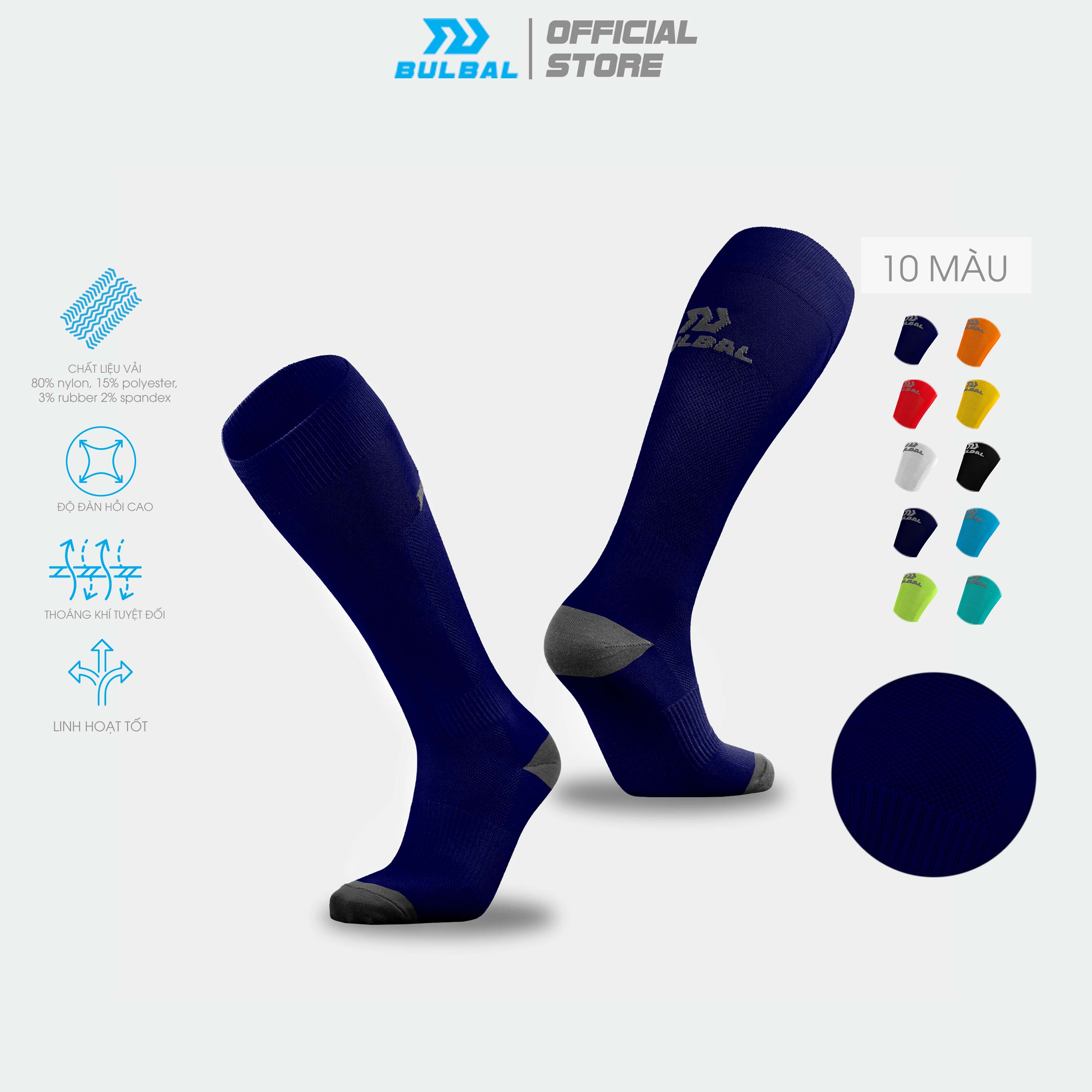  Tất vớ bóng đá cao cấp Bulbal Combi 3  Vớ dài  chất liệu Synthetic Fibers co giãn 4 chiều thấm hút mồ hôi 10 màu 