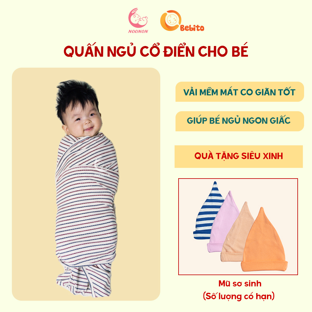 Khăn Quấn Em Bé NOONON- Quấn Chũn Mã QC01– Vải Cotton Co Giãn 4 Chiều – Giúp Bé Ngủ Ngon