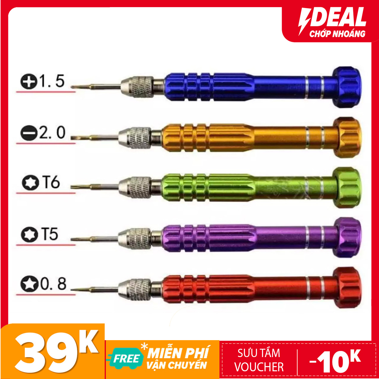 Bộ Tua Vít Sửa Điện Thoại 5 Đầu Đa Năng Có Từ Trường Bằng Hợp Kim Cao Cấp - Sửa máy tính, sửa đồng hồ