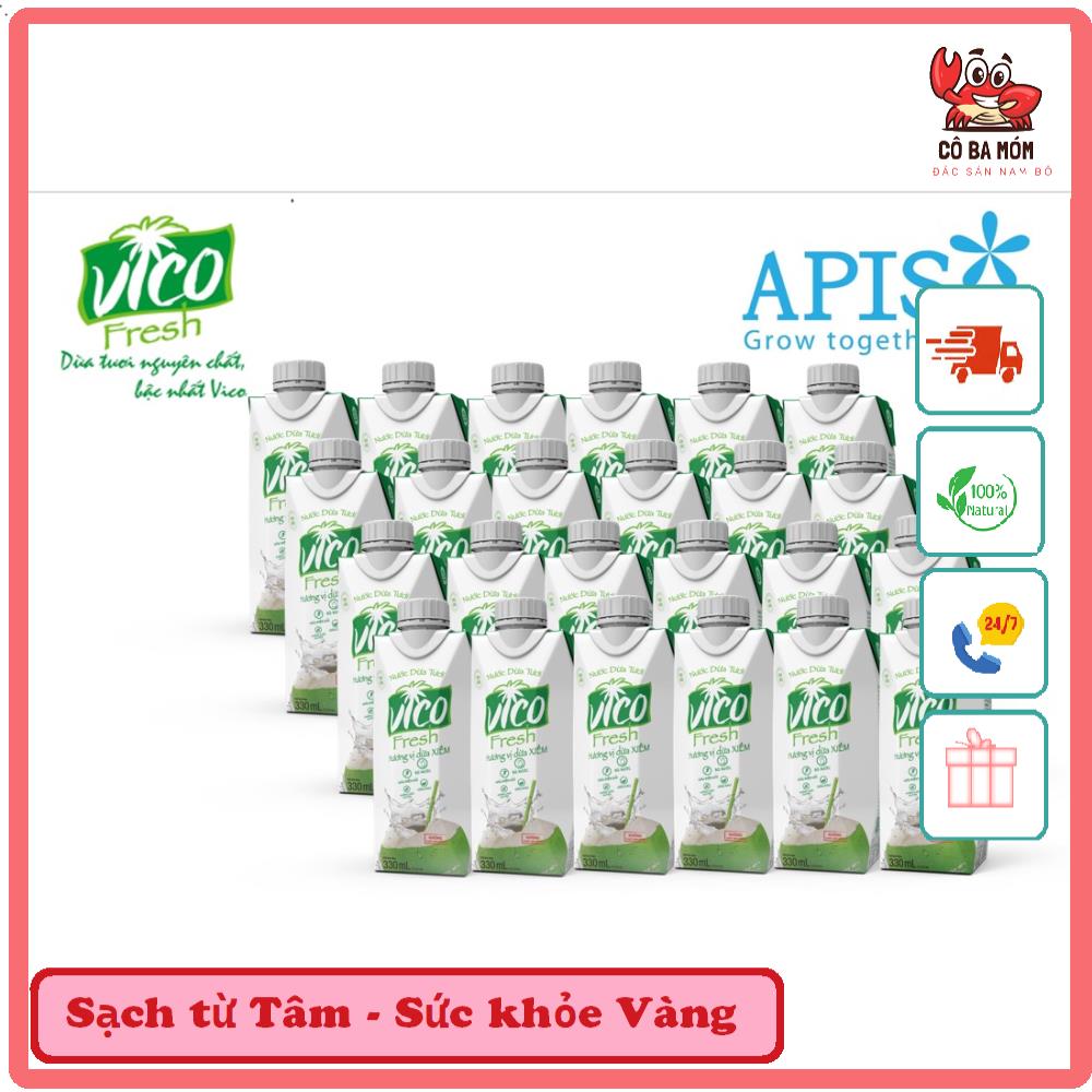 Thùng 24 hộp nước dừa vico fresh 330ml - vị xiêm nhiều dưỡng chất cô ba móm - đặc sản nam bộ