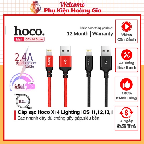 Dây sạc iphone hoco chính hãng x14 dài 2m 1m - cáp sạc lightning cho ios iphone ipad