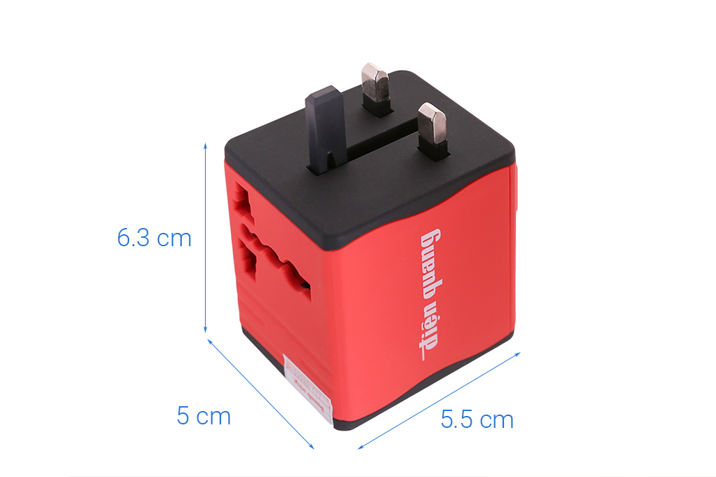 Ổ cắm du lịch điện quang đq esk tv06 2u - màu đỏ/xanh dương - 2 cổng usb - adapter du lịch