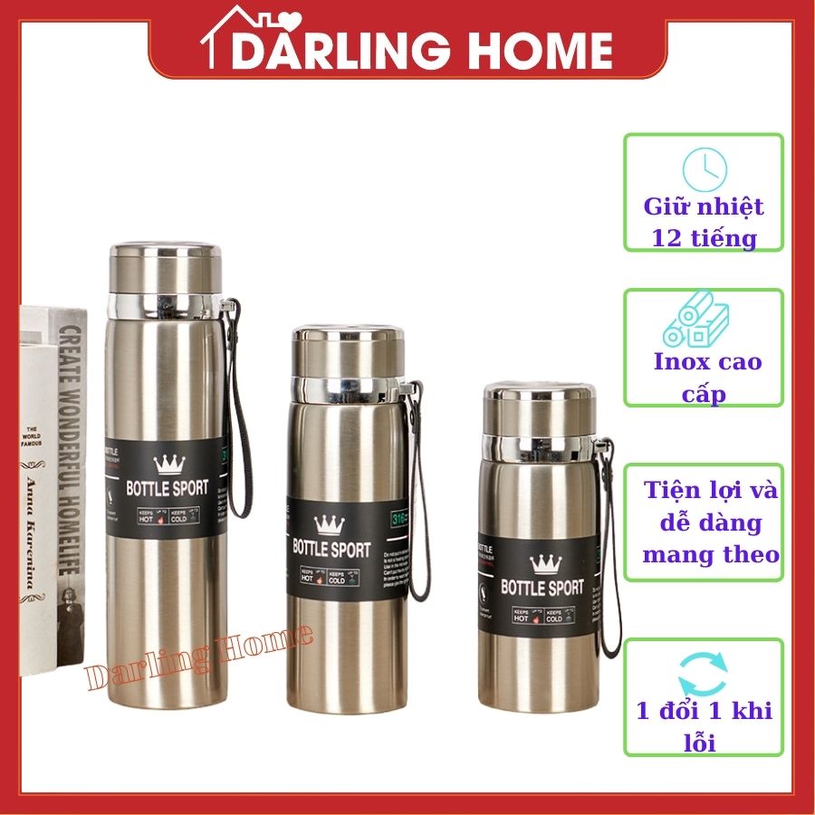 [GIỮ NHIỆT 12 TIẾNG] bình giữ nhiệt inox cao cấp nắp kim cương Bottle Sport, ly giữ nhiệt inox loại tốt - Darling Home