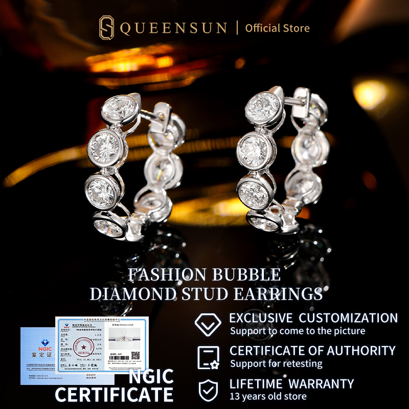 Queensun 18k White/Yellow/Rose Gold Lab Diamond Hoop Earrings | 培育钻石耳圈 轻奢百搭