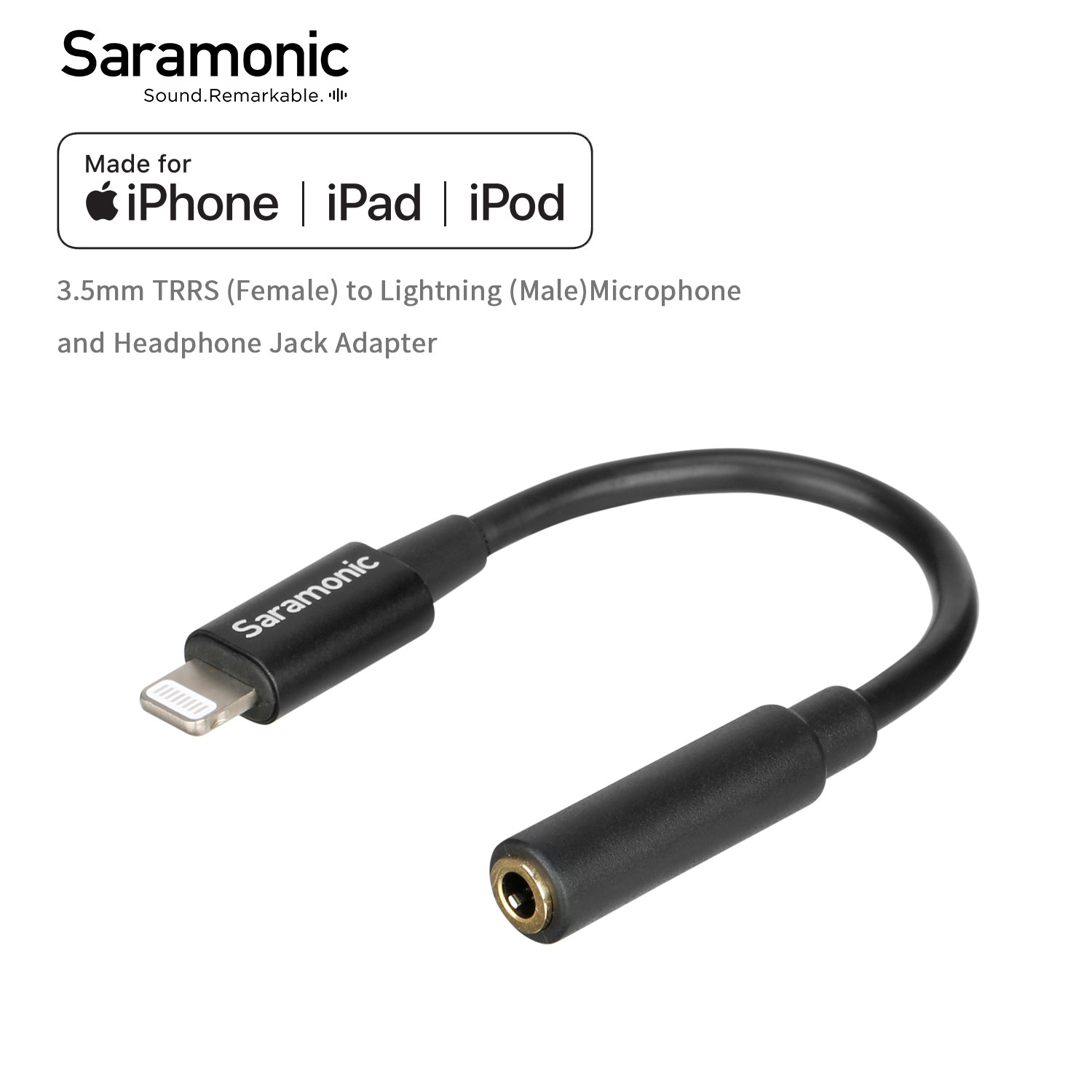 Saramonic bộ chuyển đổi micro sr-c2002 cáp chuyển đổi 3.5mm đầu cái trrs sang đầu đực lightning