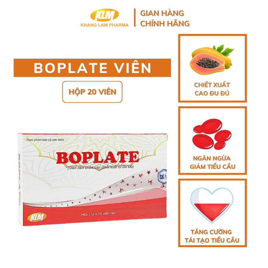 BOPLATE viên chiết xuất cao đu đủ, tăng cường tái tạo tiểu cầu, kích thích tăng số lượng tiểu cầu