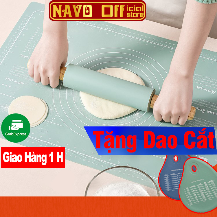 Bộ thảm nhào bột và cây lăn bột chất liệu silicon chống dính an toàn - làm sạch dễ dàng