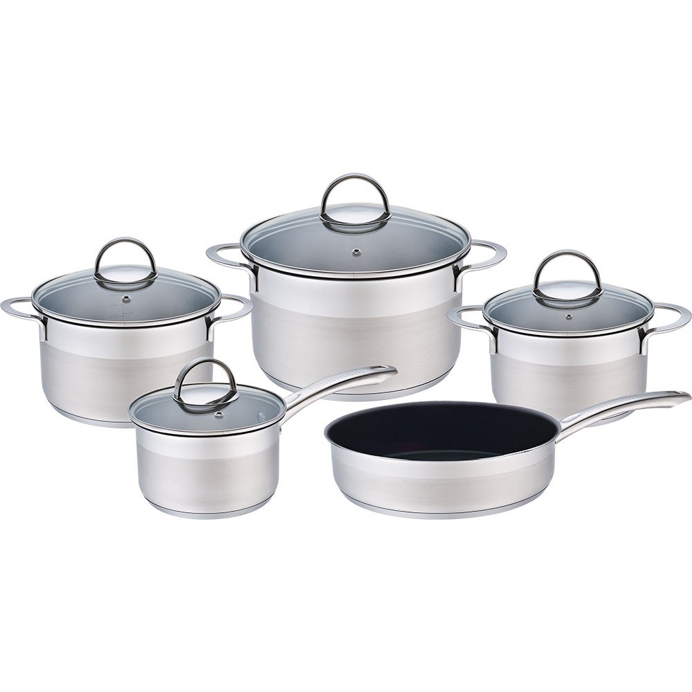 Bộ nồi hãng Bauer Polite Plus inox 304 cao cấp - 5 món - nắp kính