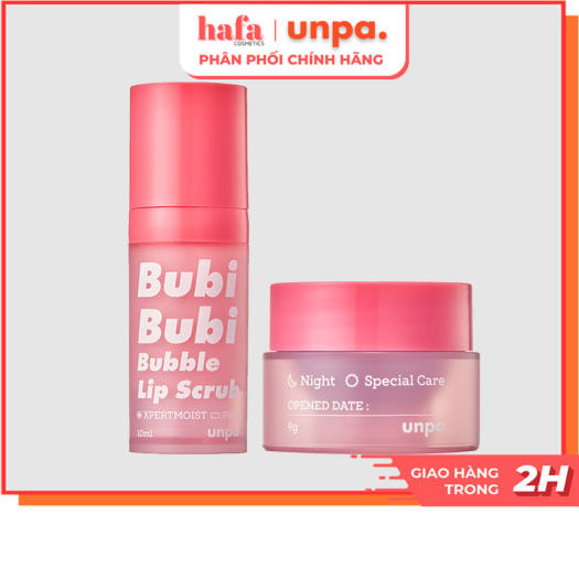 Combo Tẩy Da Chết Môi Sủi Bọt & Mặt Nạ Ngủ Môi Unpa Bubi Bubi (Bubble Lip Scrub + Lip Mask) _ Unpa Chính Hãng
