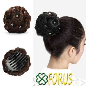 Tóc búi hoa đính đá, màu [nâu đen 4#] tóc giả nữ