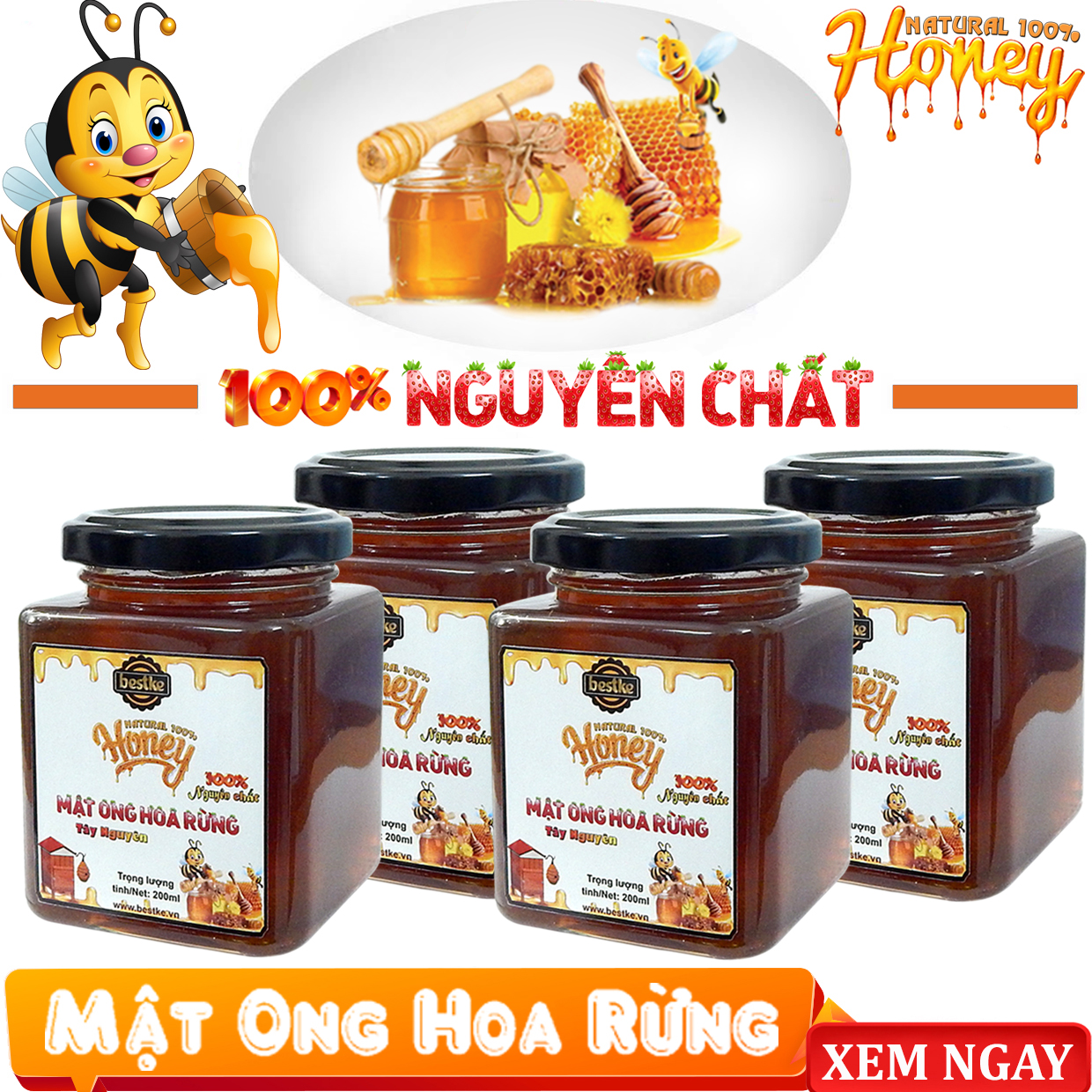 Mật ong , mật ong rừng , tây nguyên 100% nguyên chất , combo 4 hũ, cam kết mật ong chất lượng tốt , trang trại mật ong , bestke