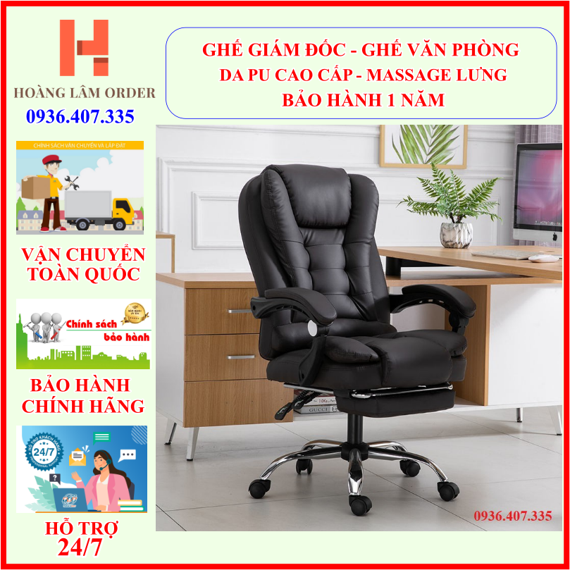 [GIÁ TỐT - SẴN HÀNG] Ghế Da Có Để Chân Kèm Massage Lưng 5 điểm - Ghế Giám Đốc Bọc Da - Ghế Văn Phòng Có Để Chân Thư Giãn Mới Nhất 2023