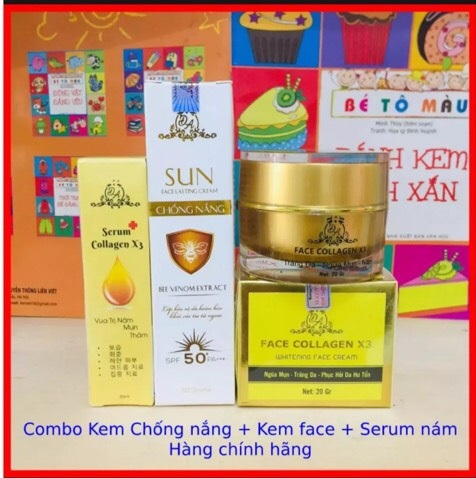Kem face x3 + serum nám x3+ kem chống nắng collagen x3 đông anh