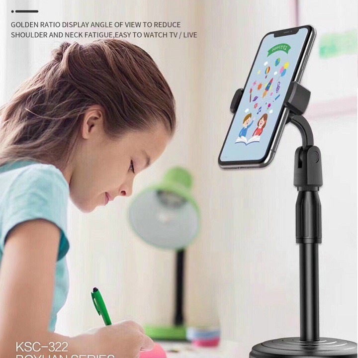 Gậy chụp ảnh, gậy livesyream, Giá đỡ livestream điện thoại, Giá đỡ điện thoại đế tròn chắc chắn livetream xem phim học online đa năng