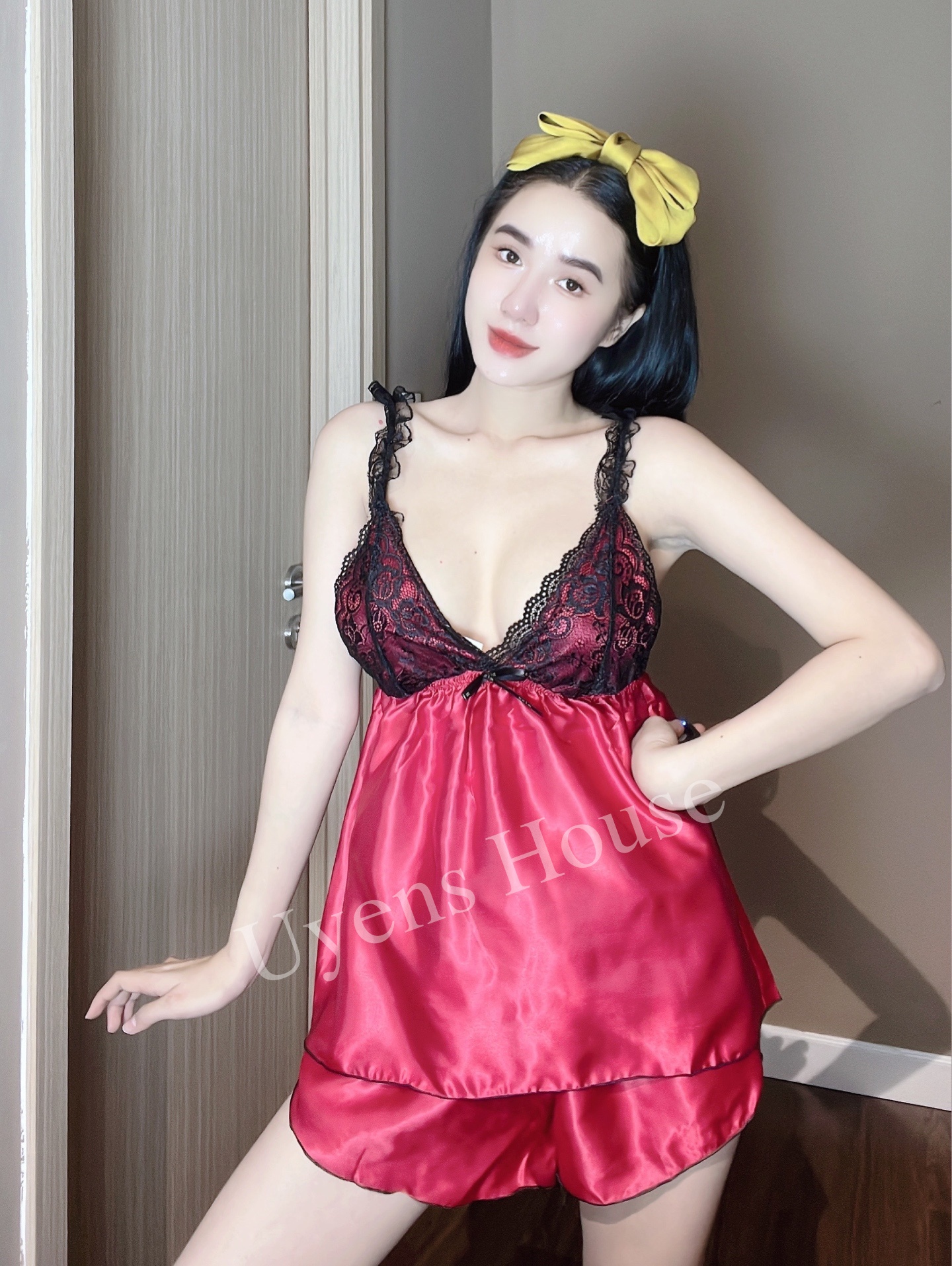 [Có size 80kg] Đồ ngủ sexy nữ 2 dây viền ren đen chất phi mịn quyến rũ 382